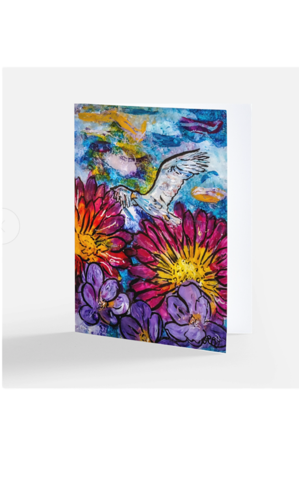 Soar note card — flight-themed paint-on-glass artwork | Judaica Square Lakewood