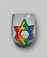 Rainbow Star of David kiddush cup — stemless smoky etched glass | Judaica Square Lakewood