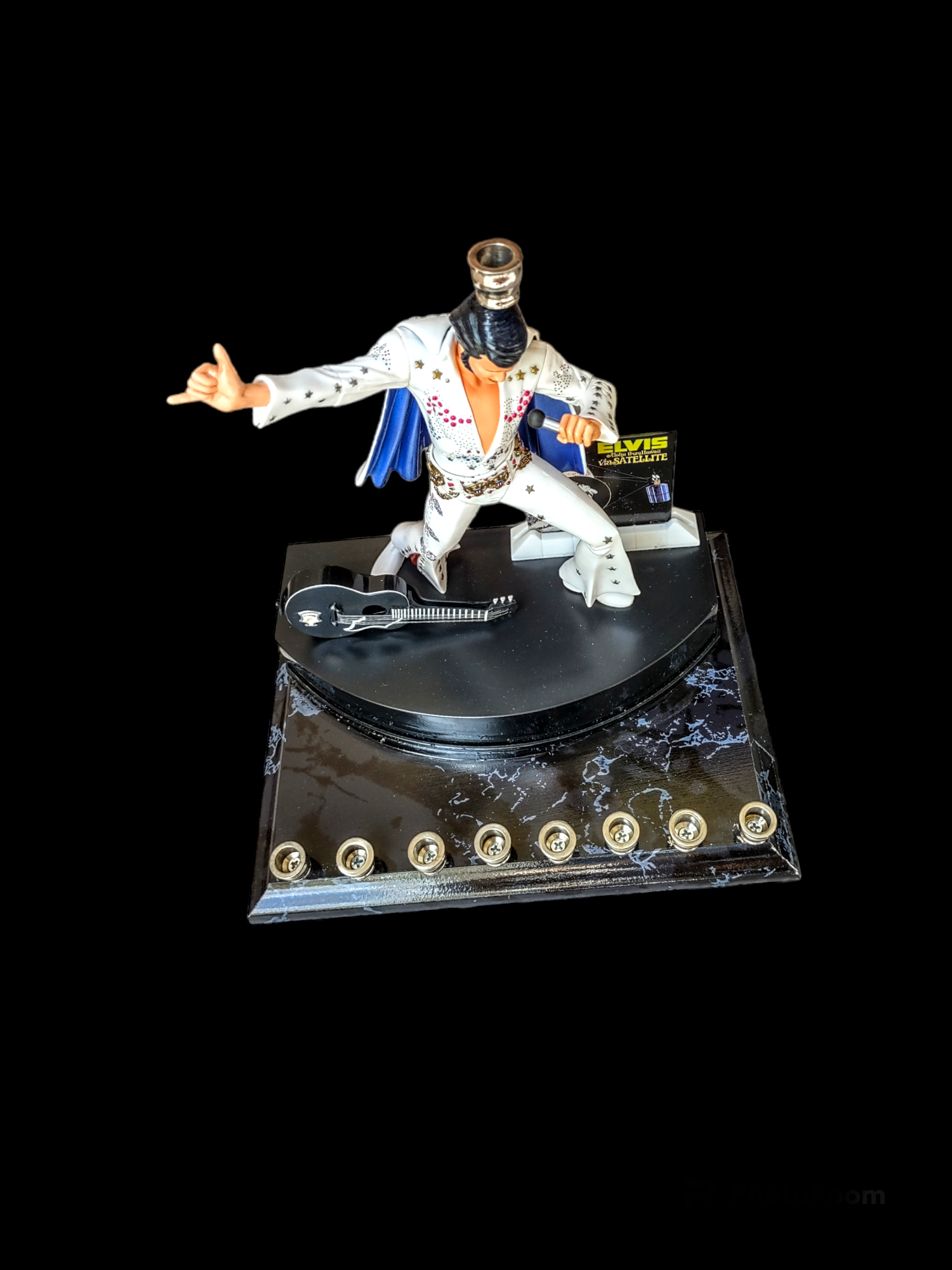 Elvis Viva Las Vegas menorah — King figure with microphone, guitar and poster | Judaica Square Lakewood (view 4)