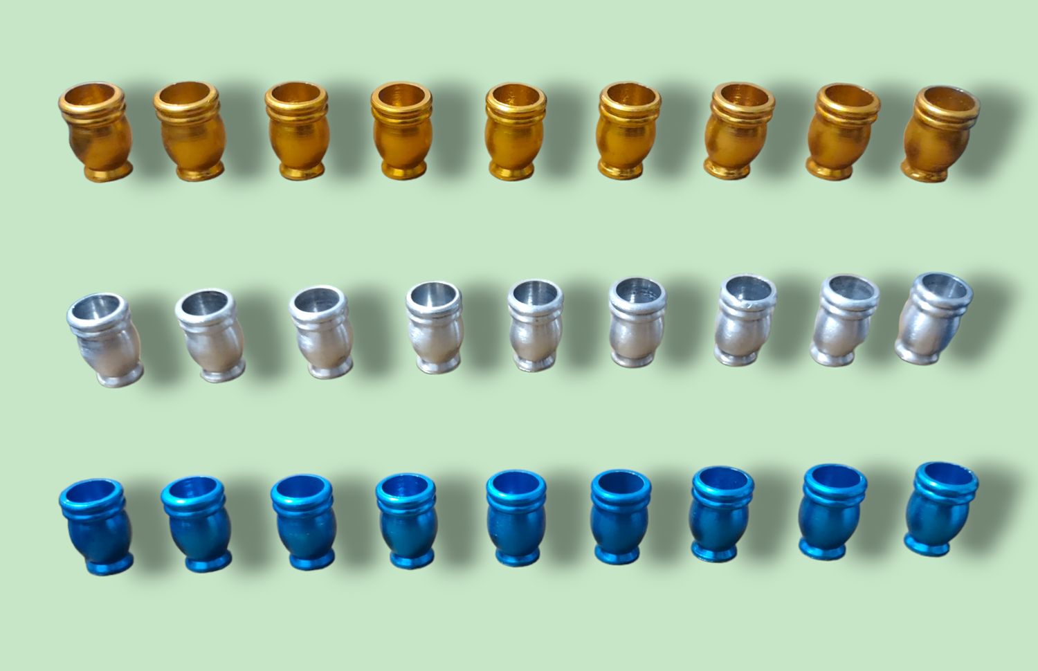 DIY menorah candle cups — nine aluminum cups in silver, blue and gold with screws | Judaica Square Lakewood (view 6)