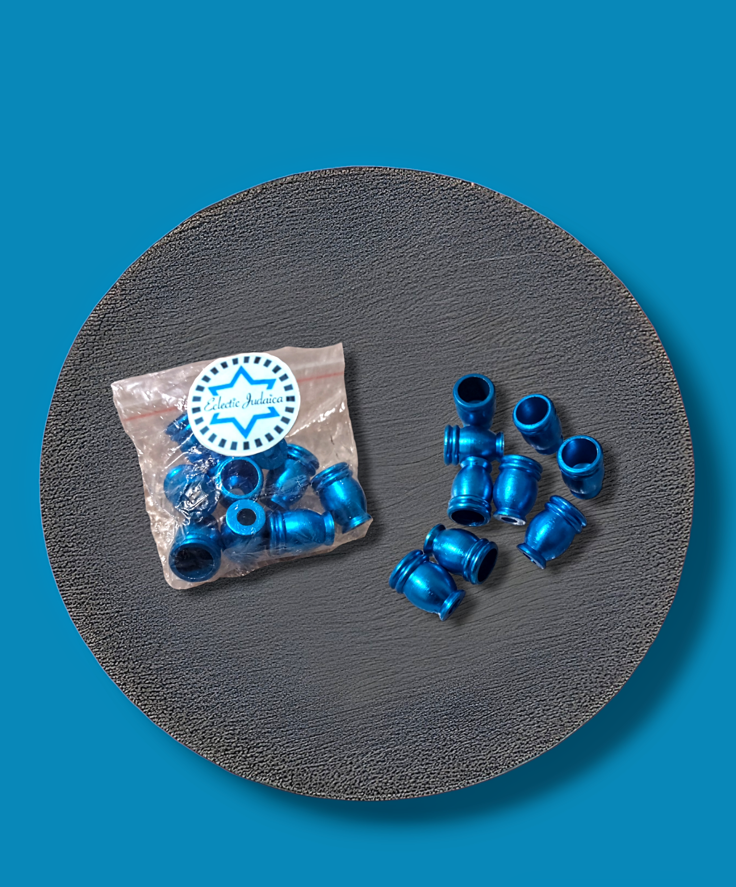 DIY menorah candle cups — nine aluminum cups in silver, blue and gold with screws | Judaica Square Lakewood (view 3)