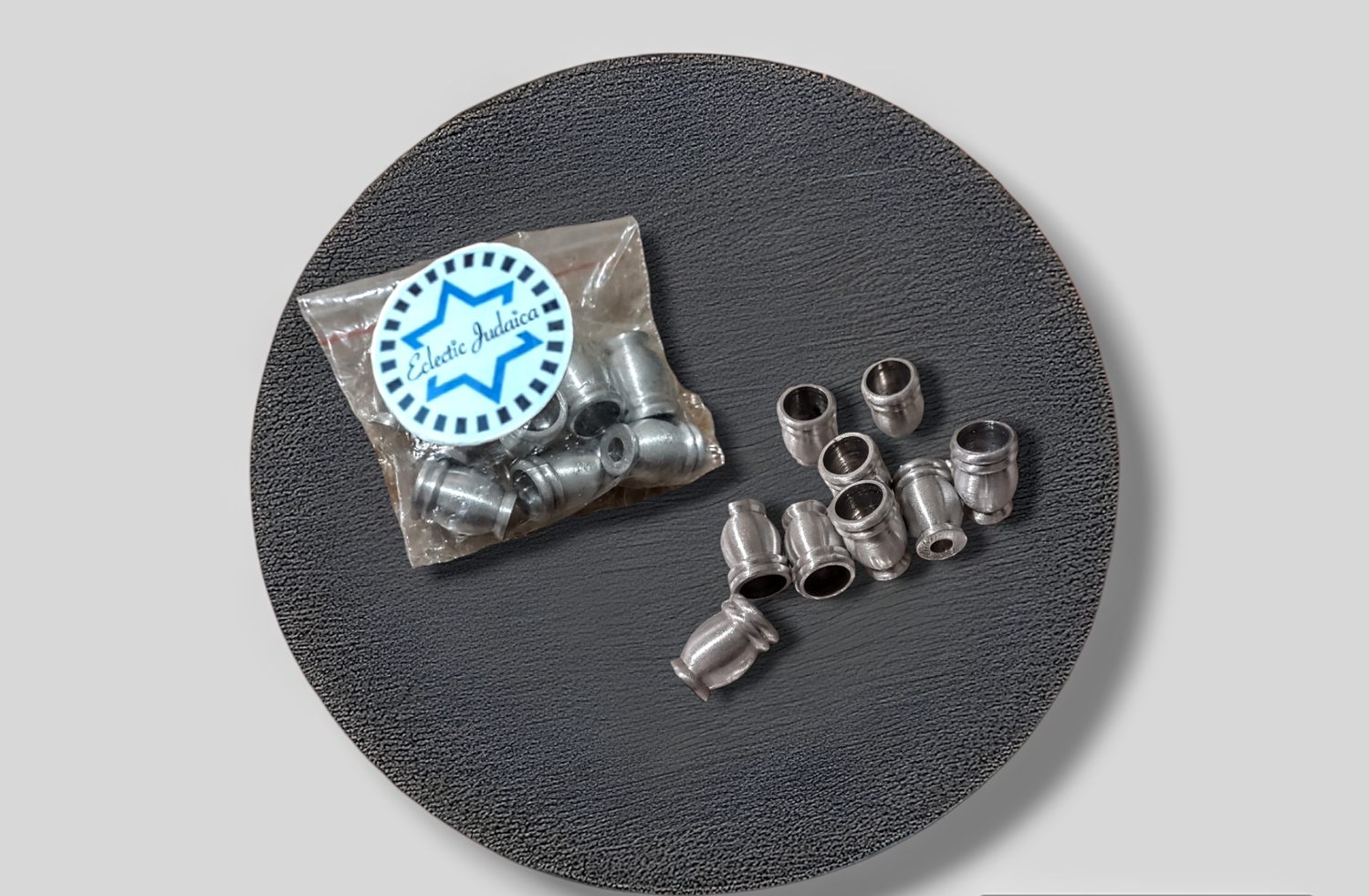DIY menorah candle cups — nine aluminum cups in silver, blue and gold with screws | Judaica Square Lakewood (view 2)