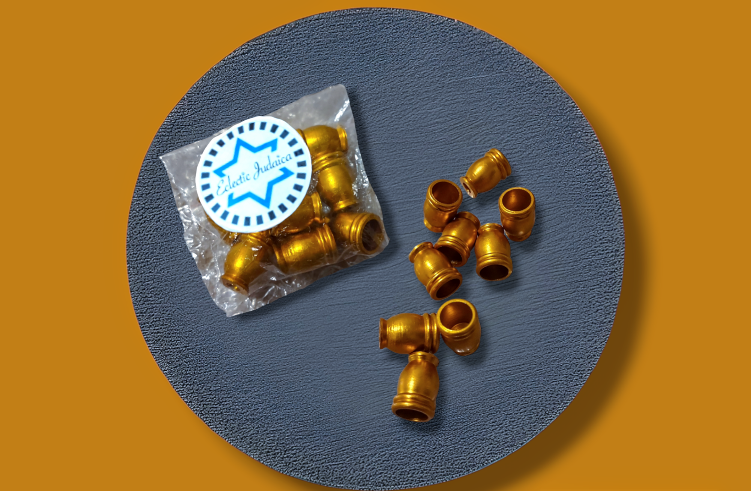 DIY menorah candle cups — nine aluminum cups in silver, blue and gold with screws | Judaica Square Lakewood (view 4)