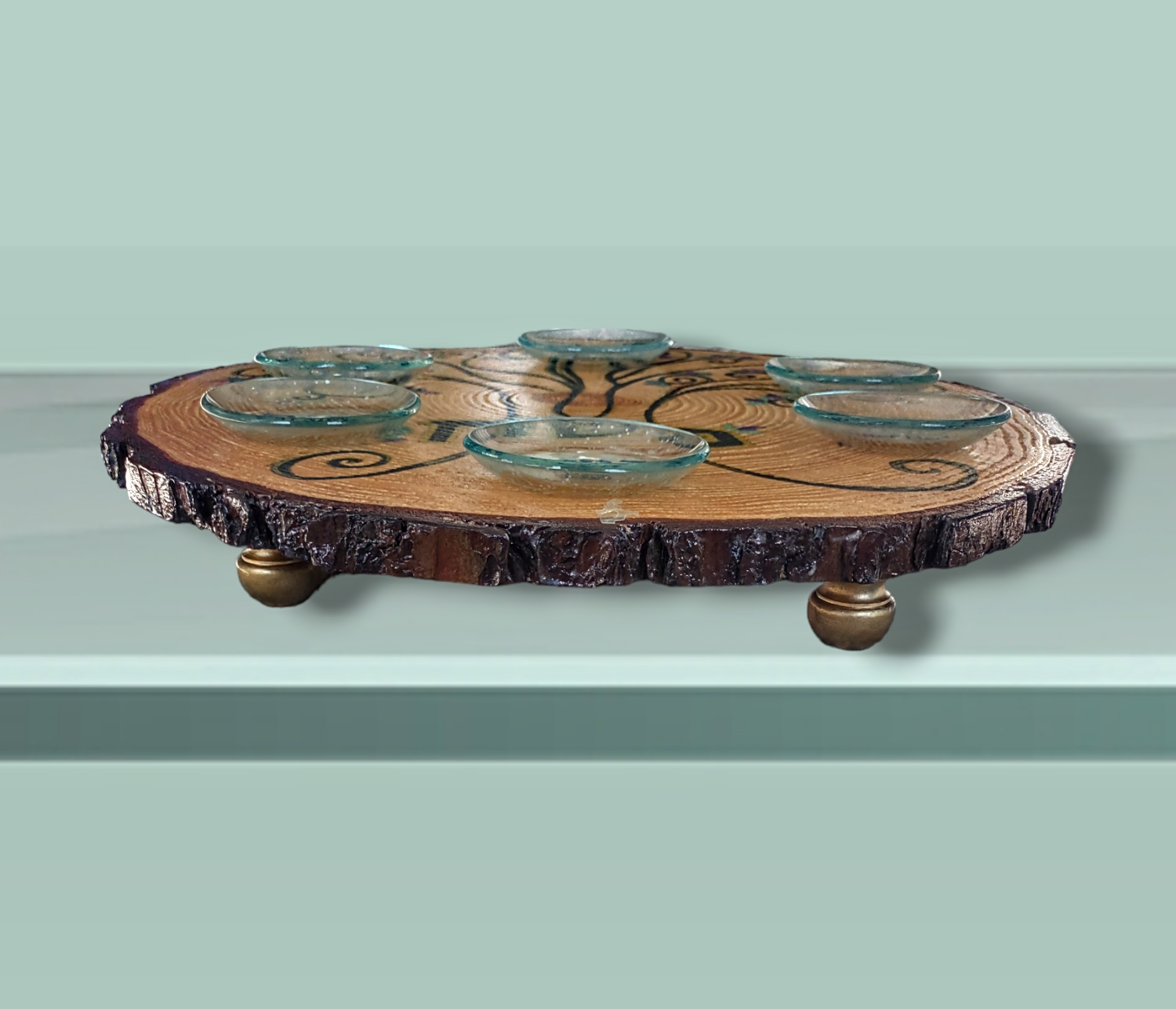Tree of life seder plate — colorful hand-painted 12-inch hardwood plate | Judaica Square Lakewood (view 4)