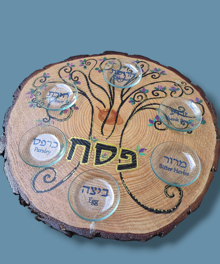Tree of life seder plate — colorful hand-painted 12-inch hardwood plate | Judaica Square Lakewood