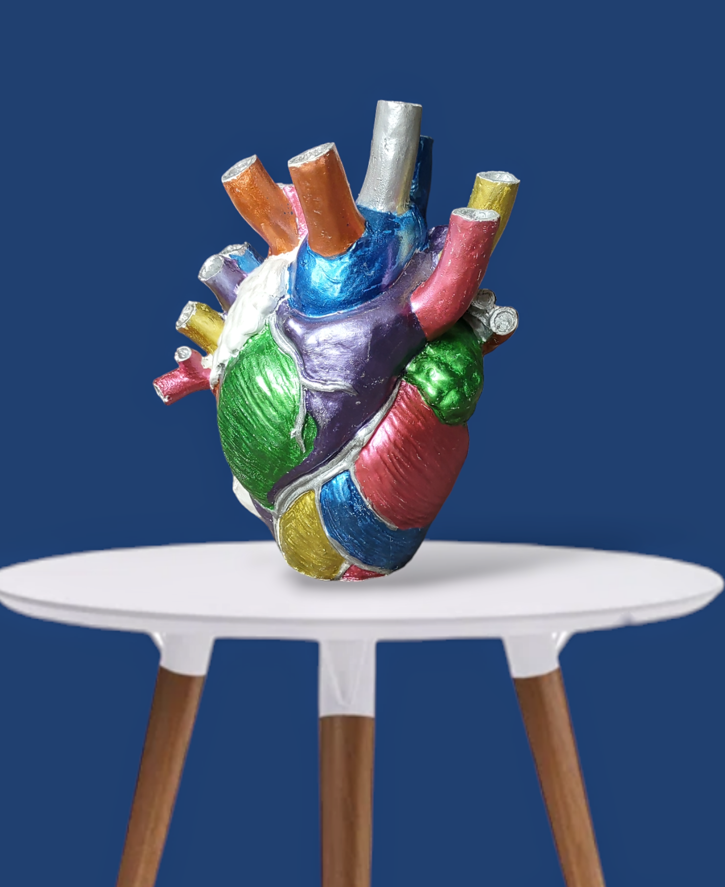Anatomical heart vase — hand-painted glossy ceramic bud vase with flowers | Judaica Square Lakewood (view 3)