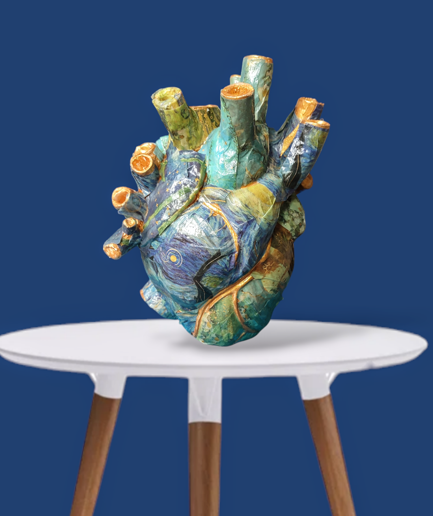 Anatomical heart vase — hand-painted glossy ceramic bud vase with flowers | Judaica Square Lakewood (view 5)