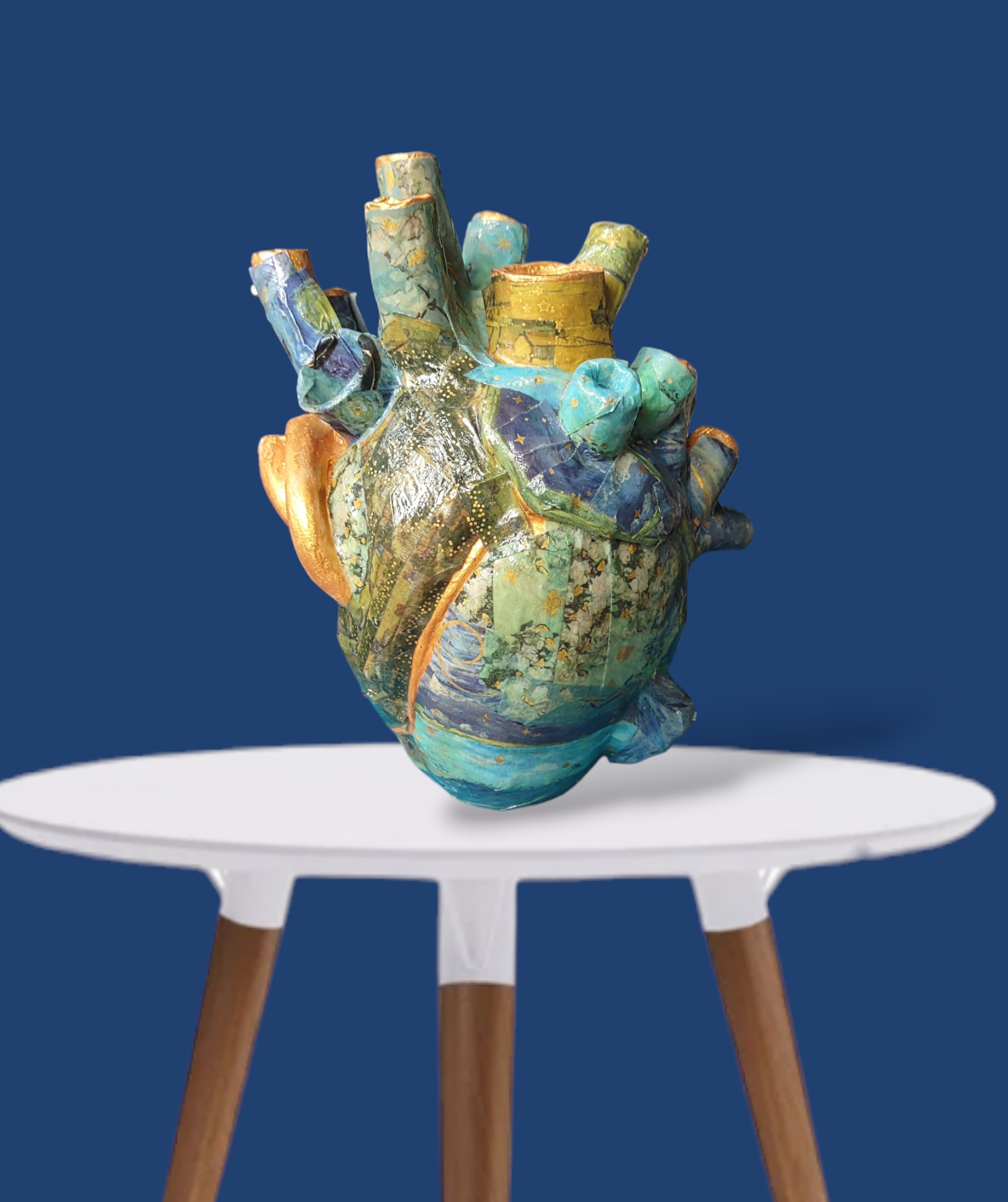 Anatomical heart vase — hand-painted glossy ceramic bud vase with flowers | Judaica Square Lakewood (view 6)