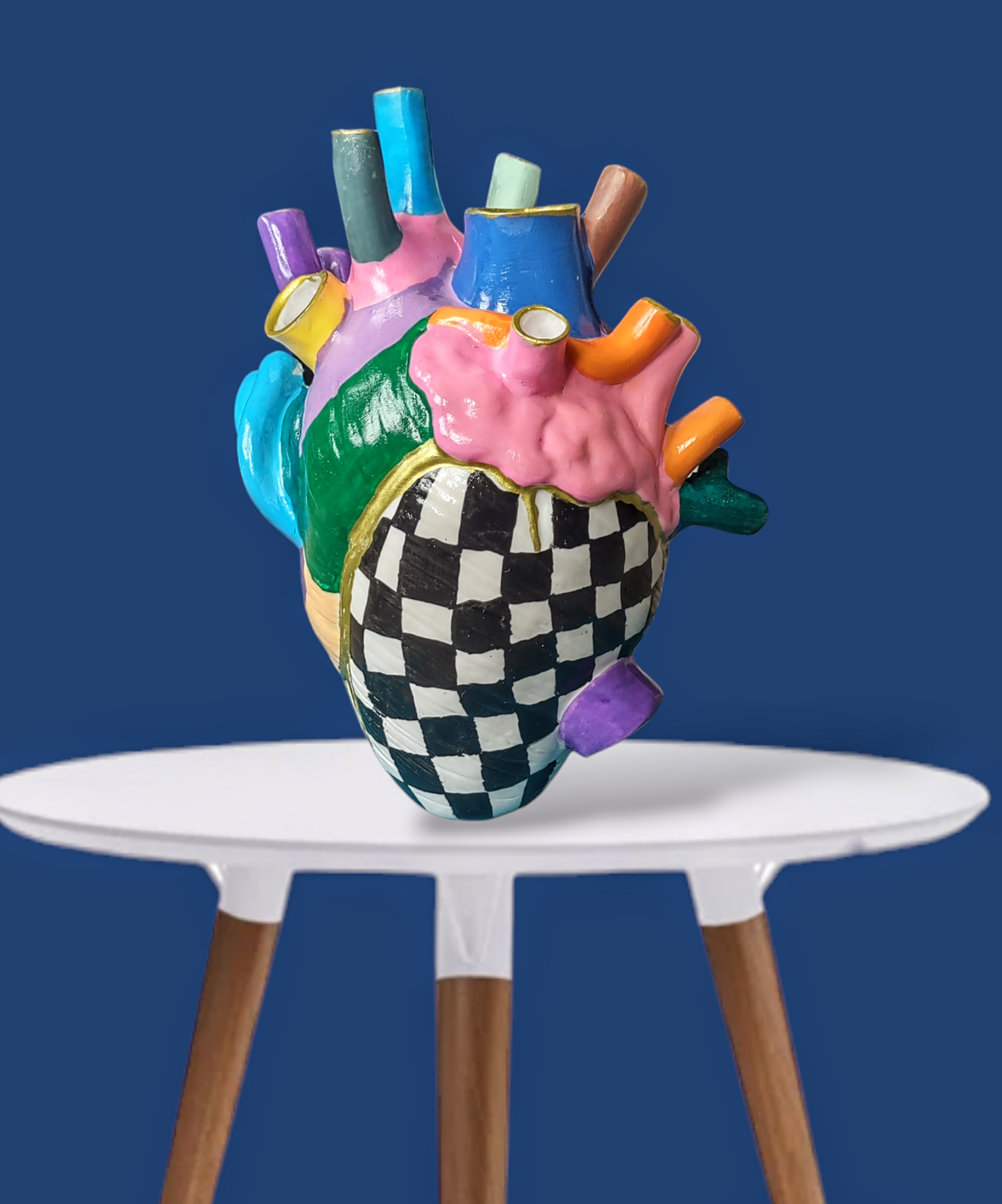 Anatomical heart vase — hand-painted glossy ceramic bud vase with flowers | Judaica Square Lakewood (view 7)
