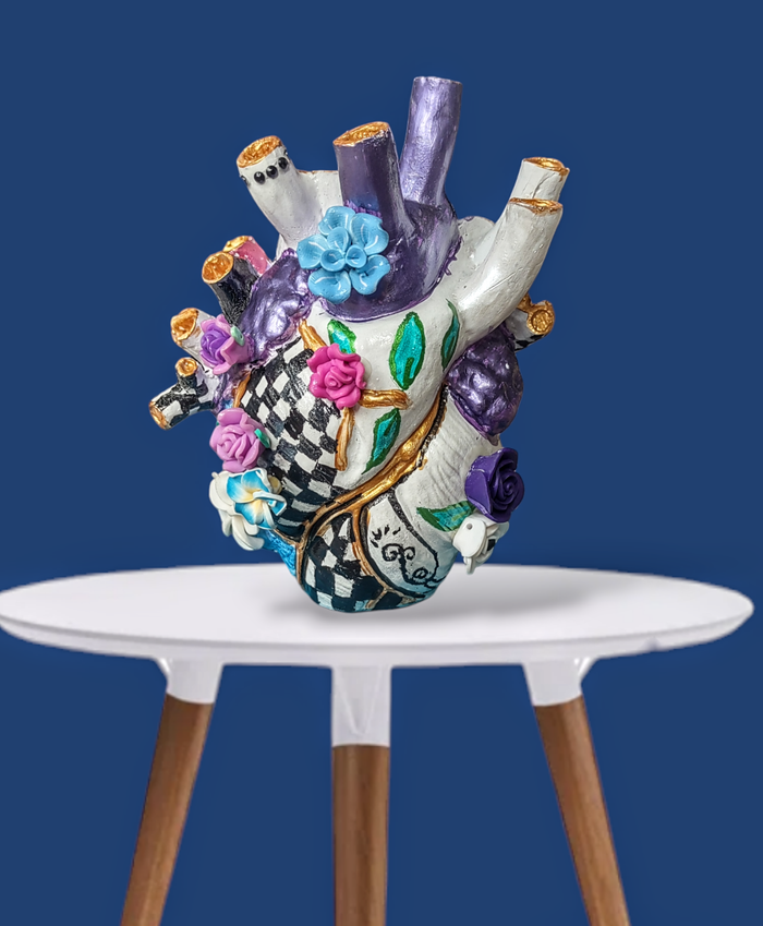 Anatomical heart vase — hand-painted glossy ceramic bud vase with flowers | Judaica Square Lakewood