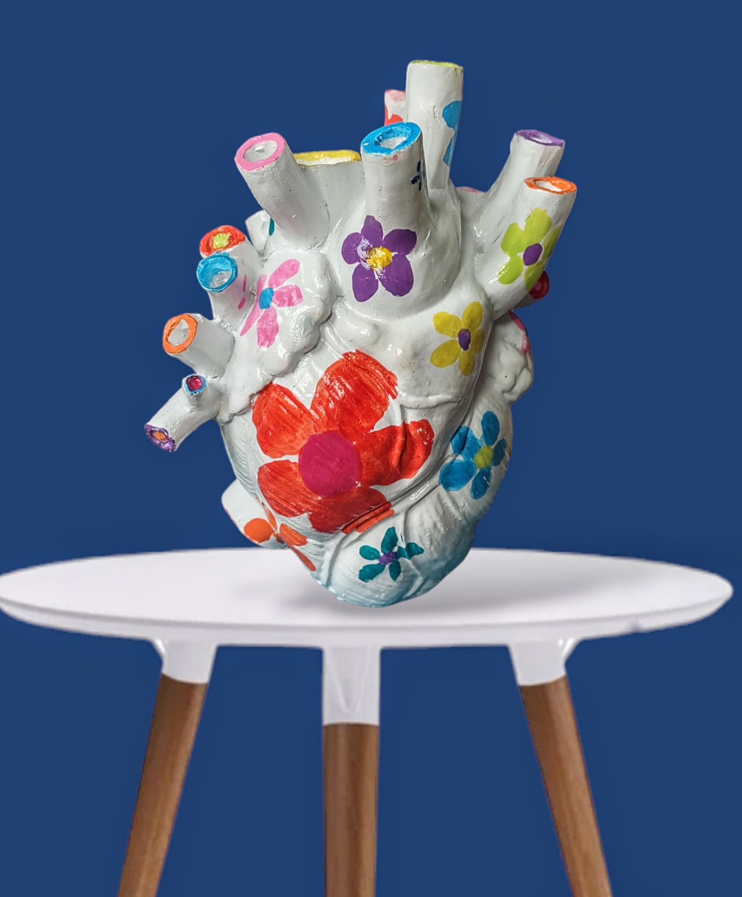 Anatomical heart vase — hand-painted glossy ceramic bud vase with flowers | Judaica Square Lakewood (view 9)