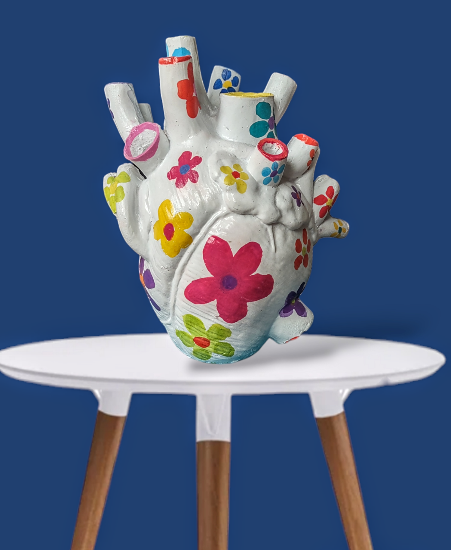 Anatomical heart vase — hand-painted glossy ceramic bud vase with flowers | Judaica Square Lakewood (view 10)