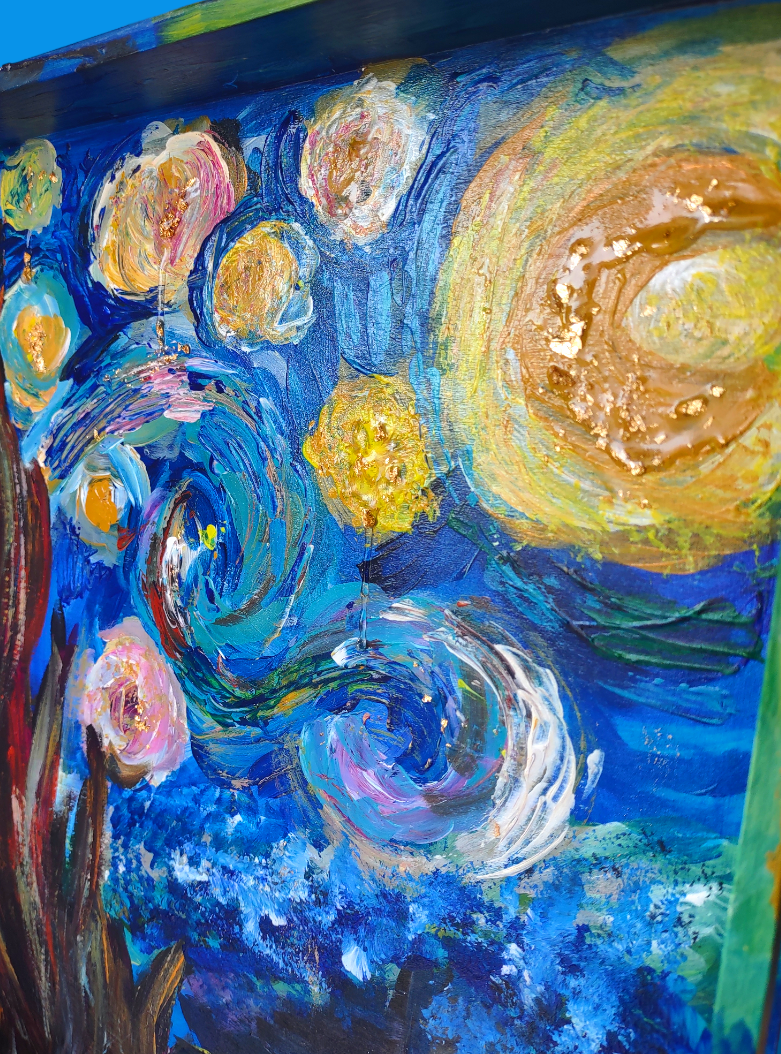 Starry seder plate — colorful hand-painted 12-inch hardwood plate with glass bowls | Judaica Square Lakewood (view 4)