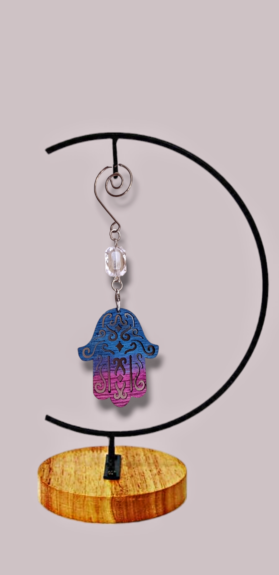 Stained wood hamsa and Star of David ornaments with dangling beads | Judaica Square Lakewood (view 4)