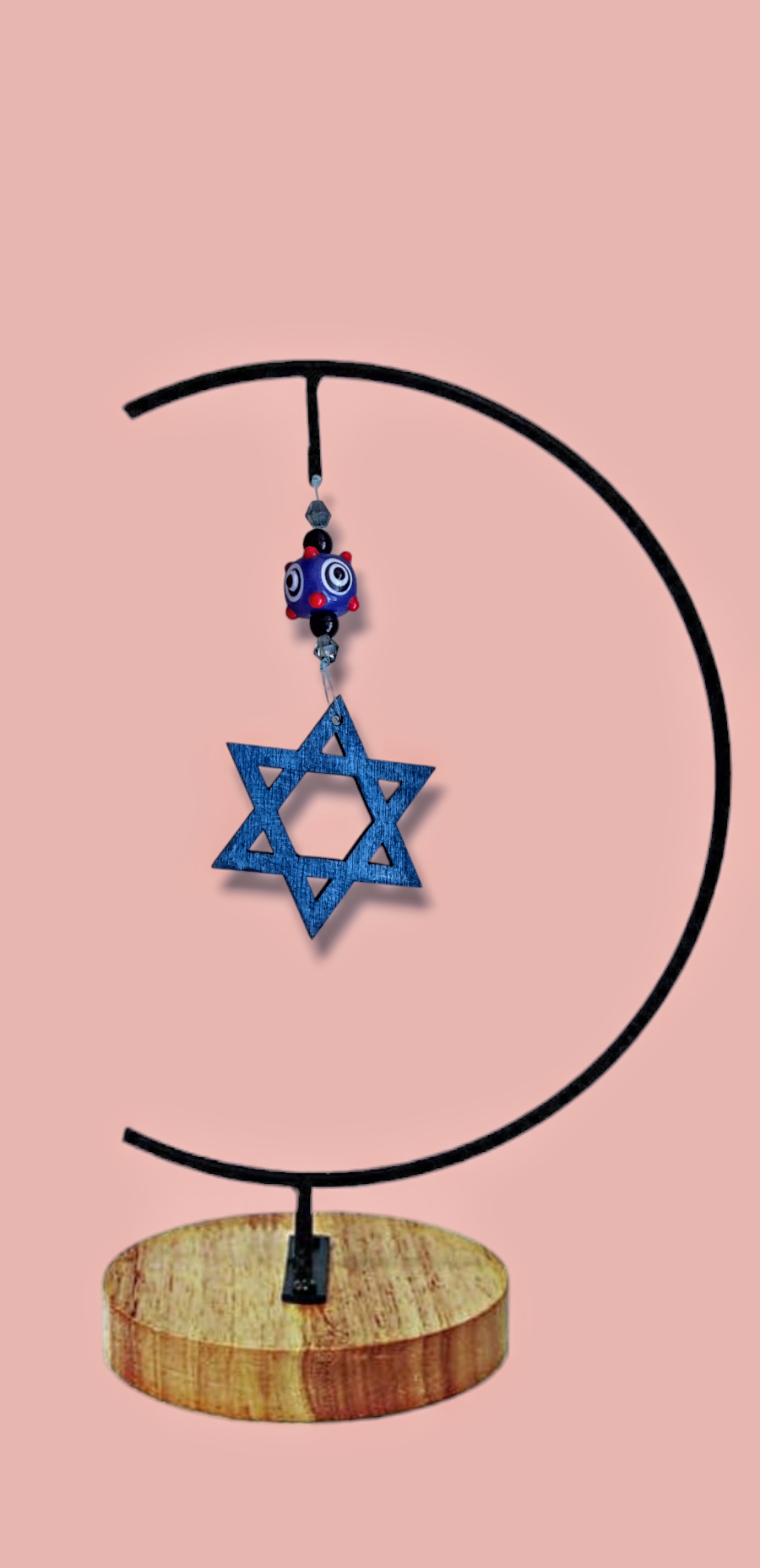 Stained wood hamsa and Star of David ornaments with dangling beads | Judaica Square Lakewood (view 2)