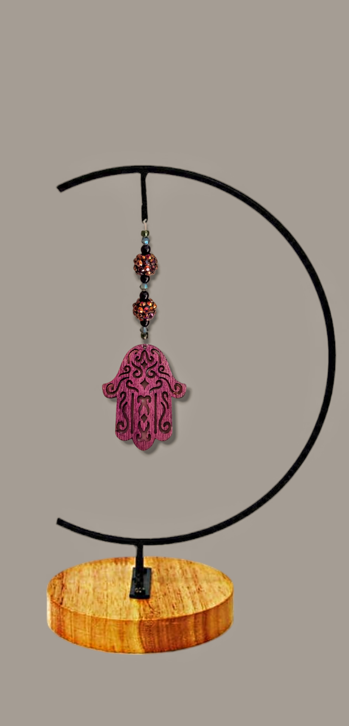 Stained wood hamsa and Star of David ornaments with dangling beads | Judaica Square Lakewood