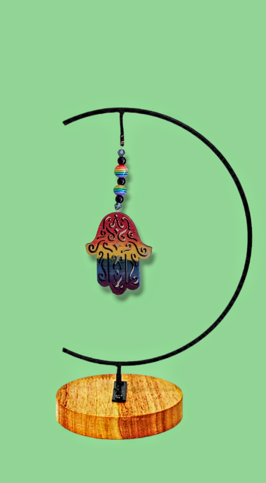 Stained wood hamsa and Star of David ornaments with dangling beads | Judaica Square Lakewood (view 5)