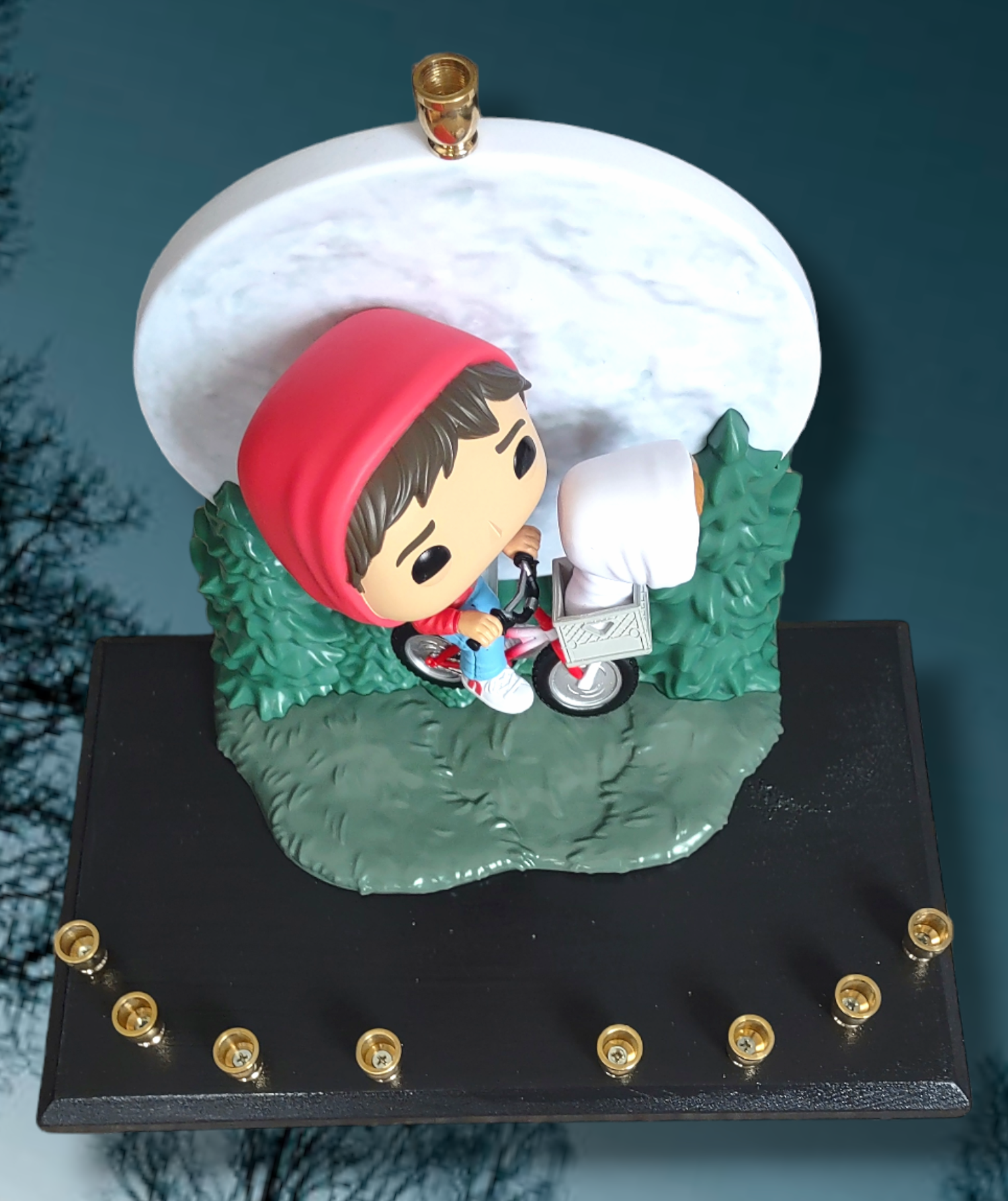 E.T. bike over the moon menorah — collectible flight scene above the treeline | Judaica Square Lakewood (view 4)