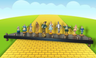 Large Wizard of Oz menorah — 20-inch wood plaque lined with repurposed Oz figures | Judaica Square Lakewood