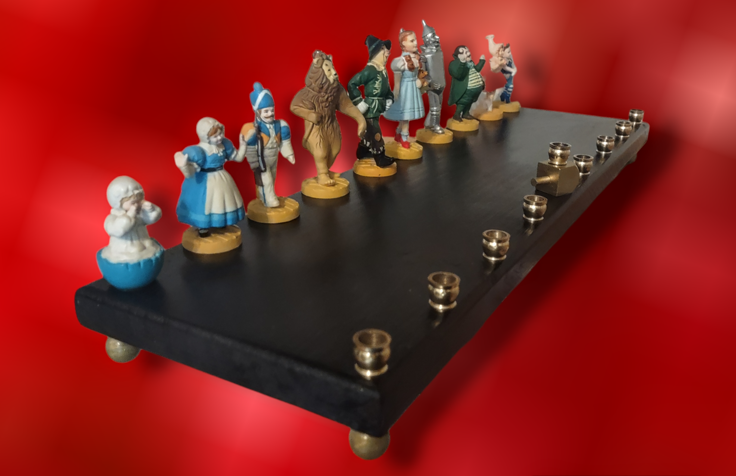 Large Wizard of Oz menorah — 20-inch wood plaque lined with repurposed Oz figures | Judaica Square Lakewood (view 4)