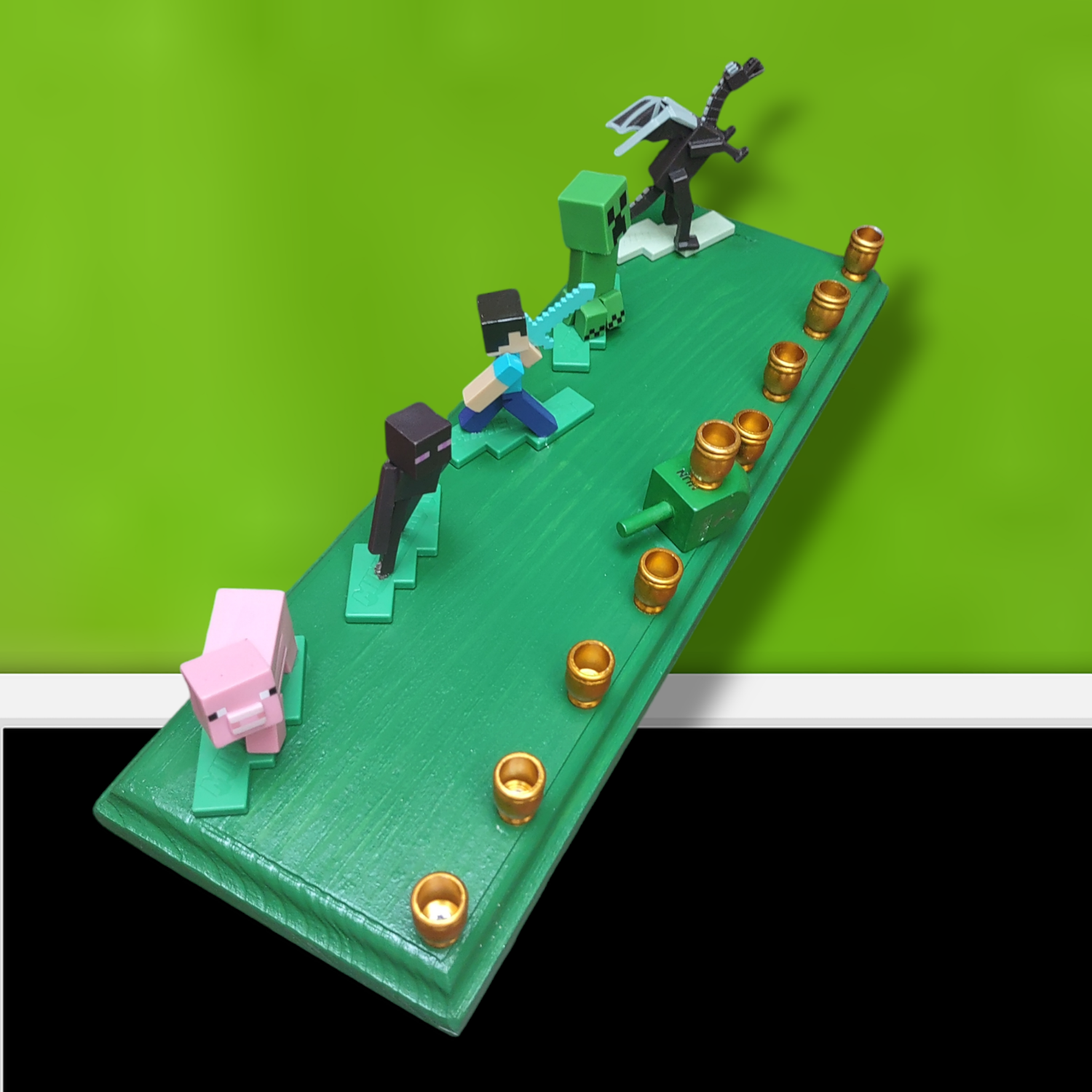 Minecraft menorah — repurposed pixel figures on hand-painted wood plaque | Judaica Square Lakewood (view 4)