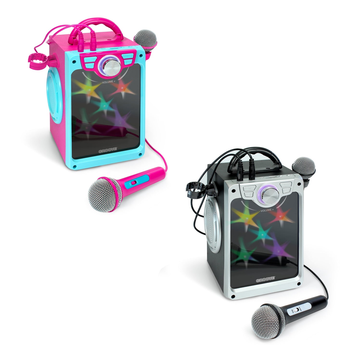 Croove Pop Box Kids Karaoke Machine, Pink - 2 Mics & Disco Lights — product view, view 7 | Judaica Square Lakewood