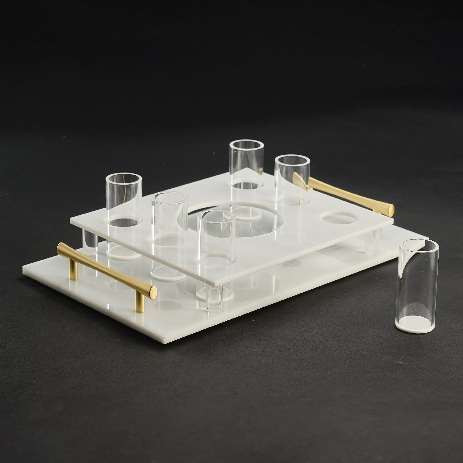 Shot Cup Set — White Marble Lucite — lucite Judaica decor | Judaica Square Lakewood