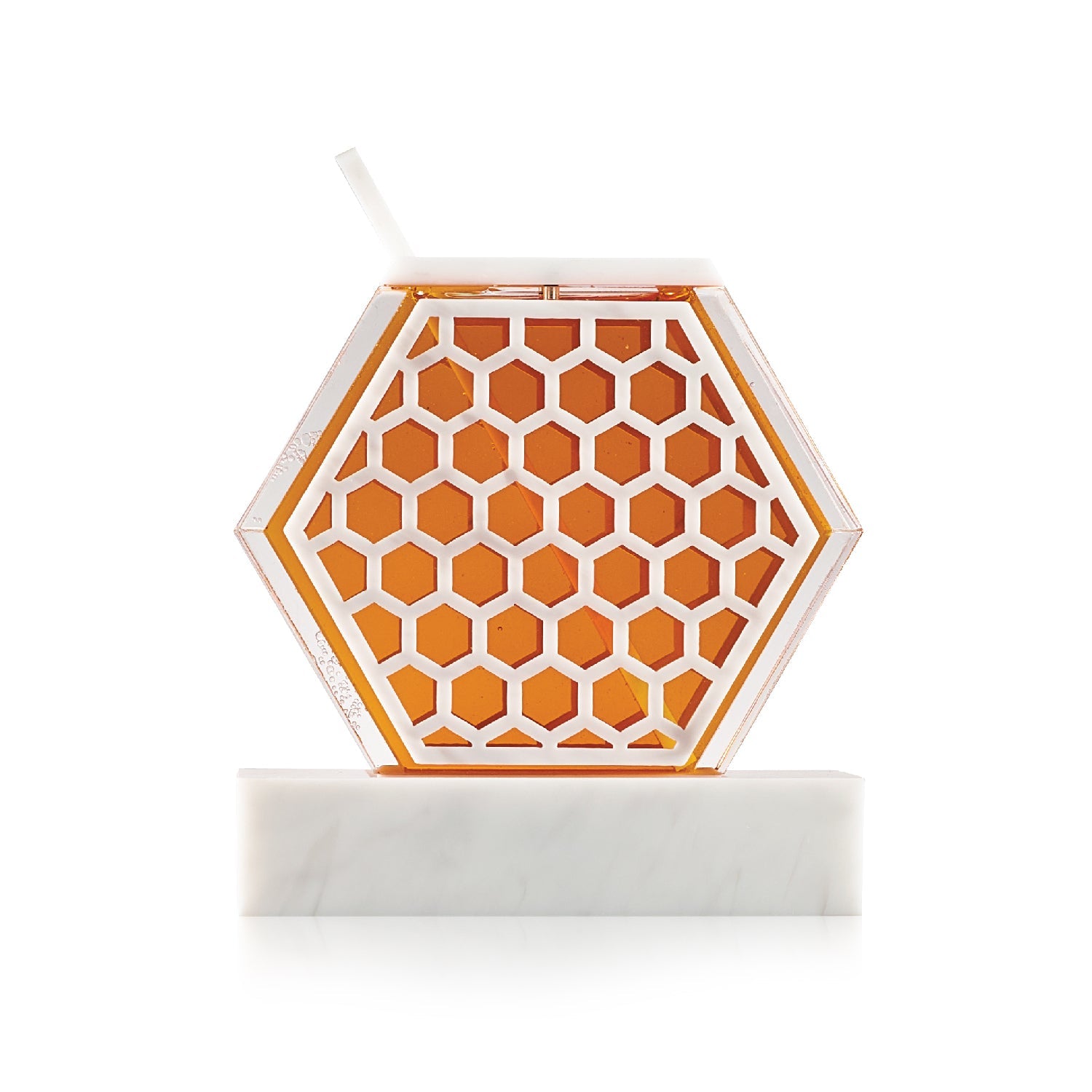 Honeycomb Honey Dish — White Marble Lucite — lucite Judaica decor | Judaica Square Lakewood