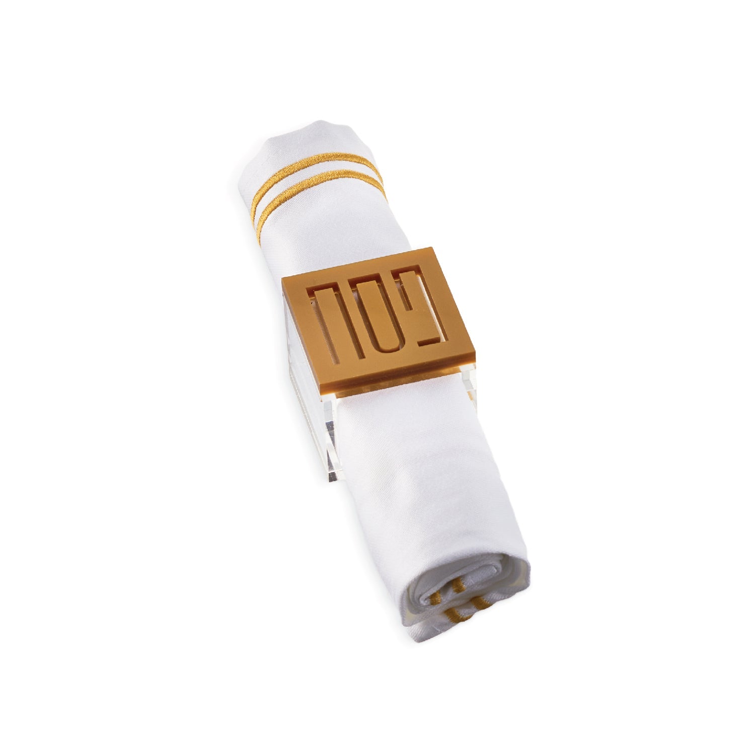 Square Pesach Napkin Rings — Gold — Set of 4 — lucite Judaica decor | Judaica Square Lakewood