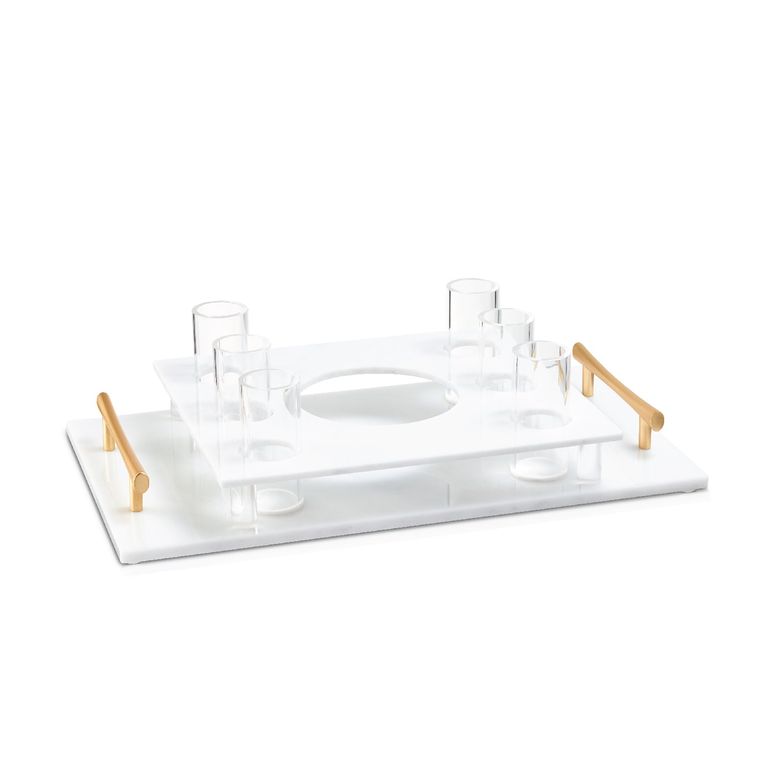 Shot Cup Set — White Marble Lucite — lucite Judaica decor | Judaica Square Lakewood