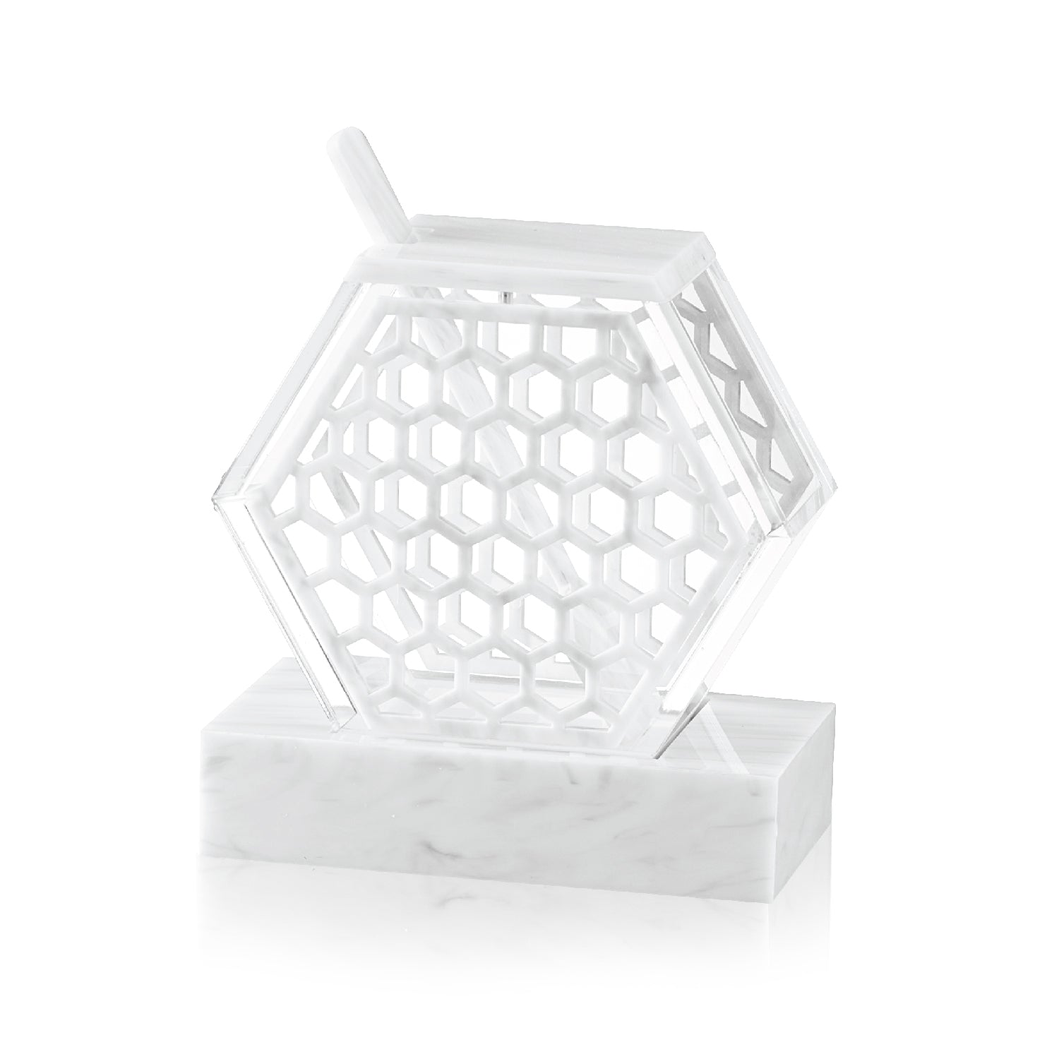 Honeycomb Honey Dish — White Marble Lucite — lucite Judaica decor | Judaica Square Lakewood