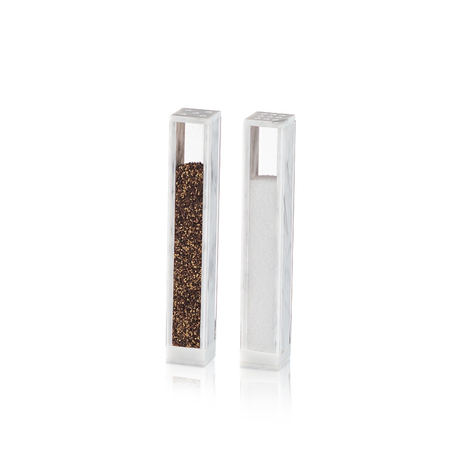 X Salt and Pepper Set — White Marble Lucite — lucite Judaica decor | Judaica Square Lakewood
