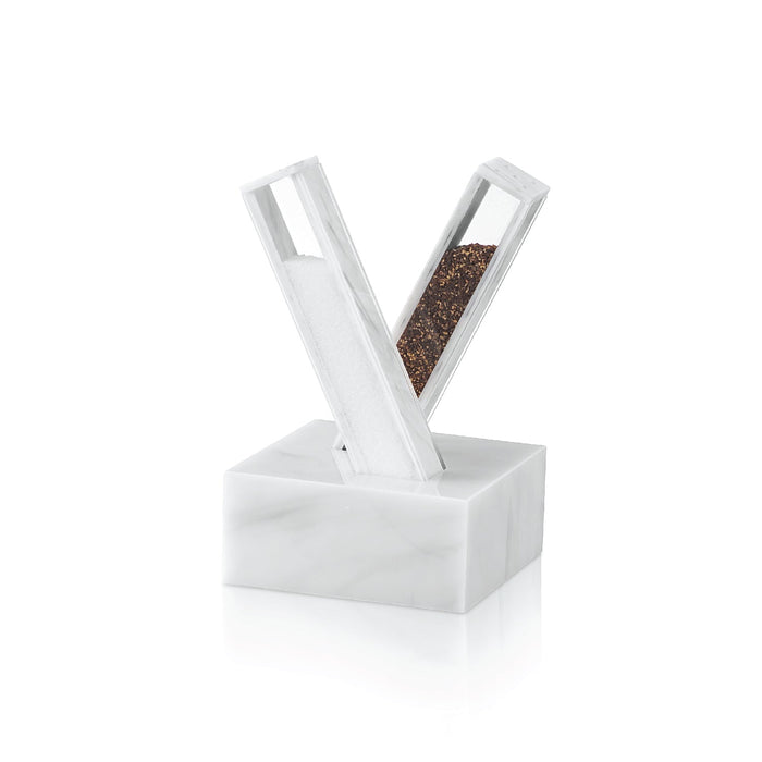 X Salt and Pepper Set — white marble lucite X salt and pepper shakers | Judaica Square Lakewood