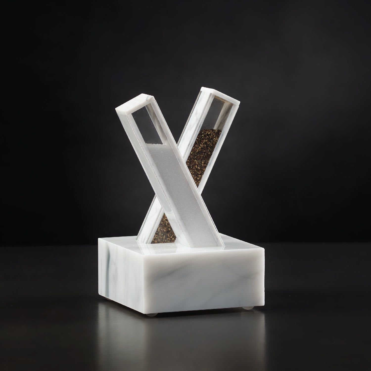 X Salt and Pepper Set — White Marble Lucite — lucite Judaica decor | Judaica Square Lakewood