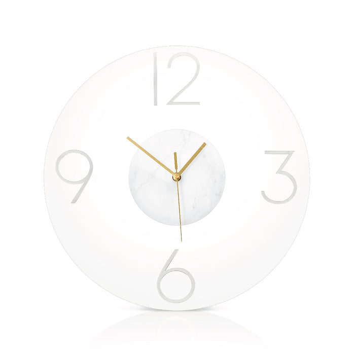Luxe Clock — white marble lucite clock with 3D numbers and gold hands | Judaica Square Lakewood
