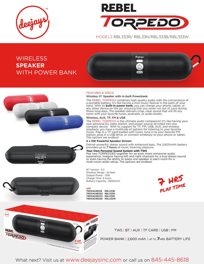 Rebel Torpedo - Wireless Speaker With Powerbank — wireless speaker | Judaica Square Lakewood