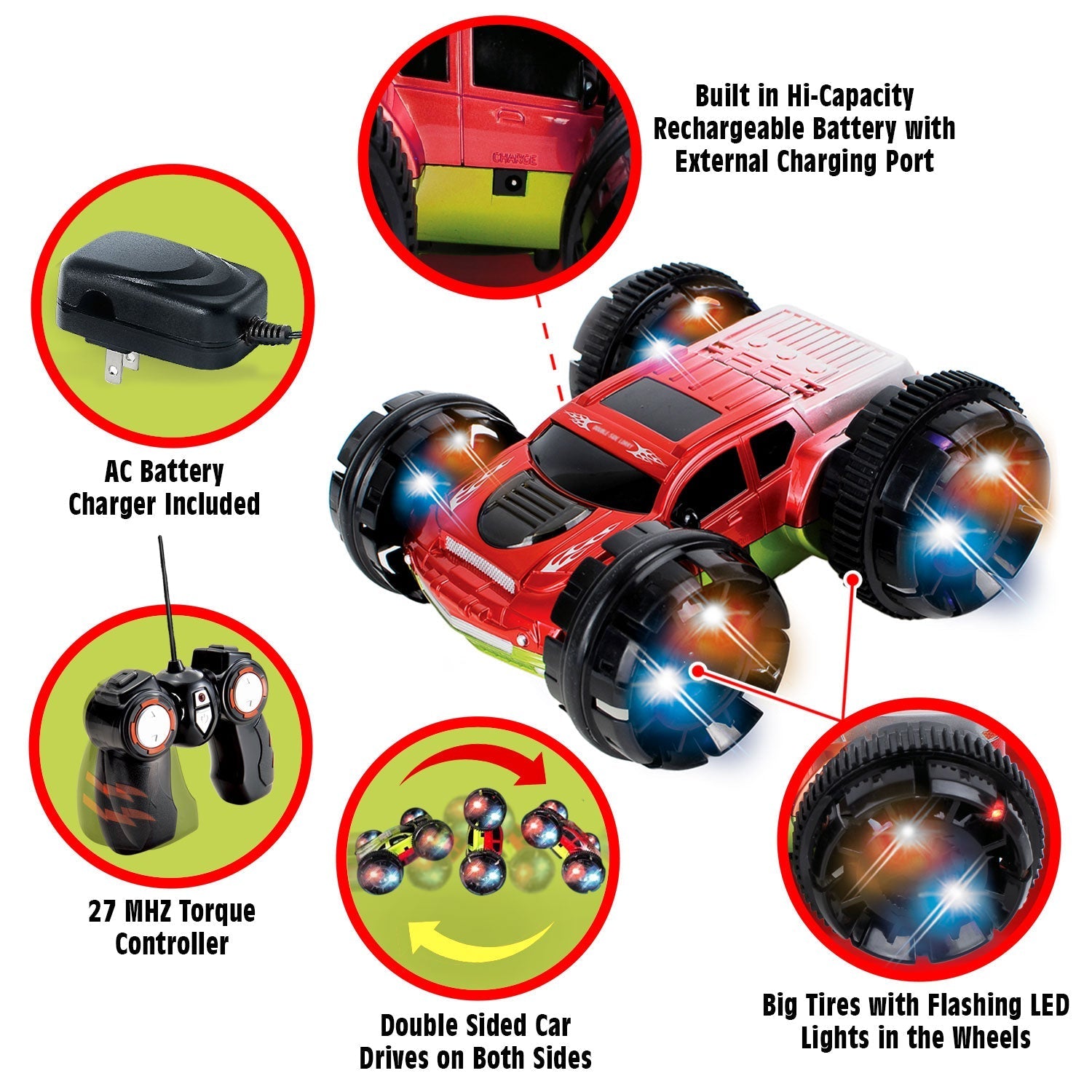 KidiRace RC 360 Stunt Car, Red - Flipping & Spinning Remote Car — control, view 4 | Judaica Square Lakewood
