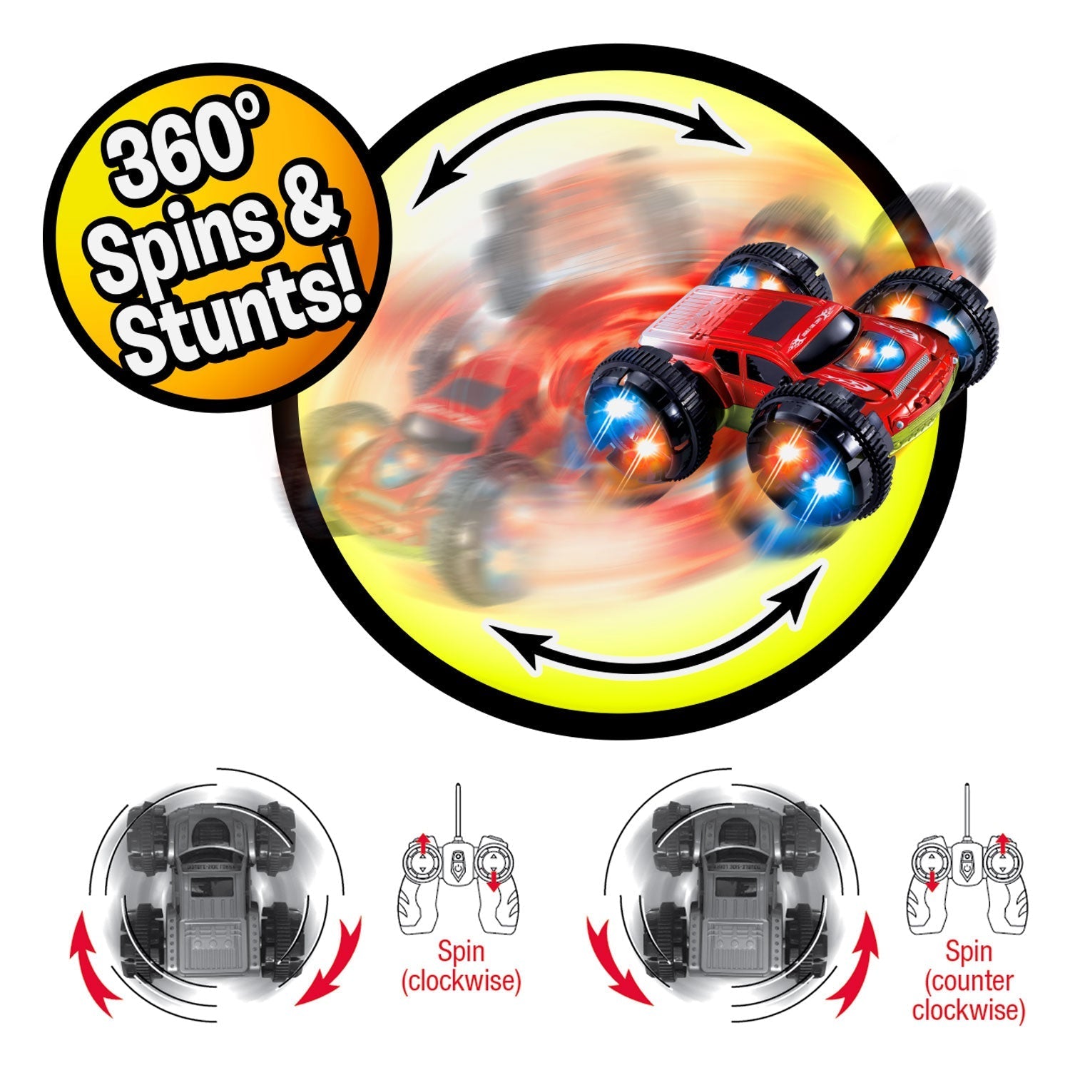 KidiRace RC 360 Stunt Car, Red - Flipping & Spinning Remote Car — control, view 5 | Judaica Square Lakewood