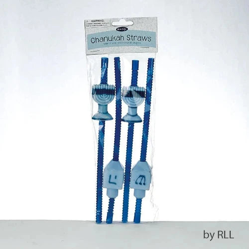 Chanukah Plastic Straws: Dreidel And Menorah Shapes (Set of 4)