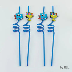 Chanukah Dreidel and Menorah Straws (Set of 4)