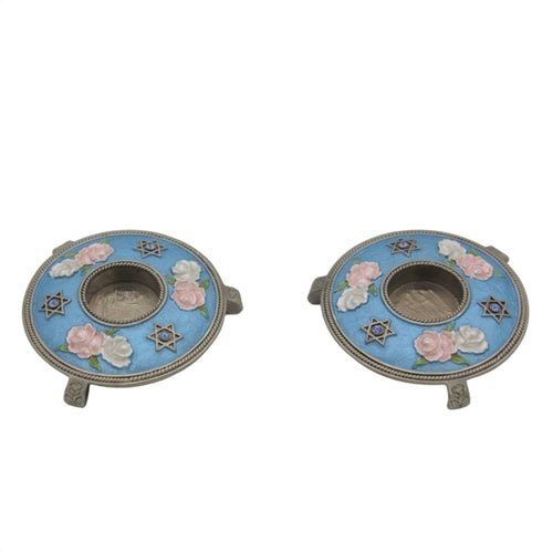 Reuven Masel Blue Floral Star Candle Holders