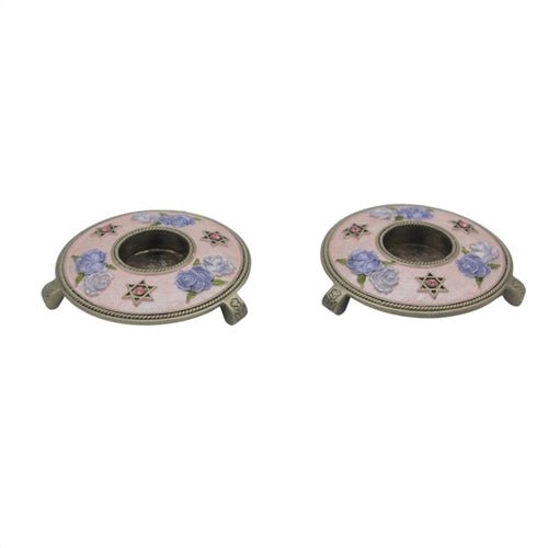 Reuven Masel Pink Floral Star Candle Holders
