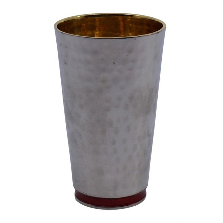 Kiddush Cup, Hammered Nickel, Silver with Red Ring