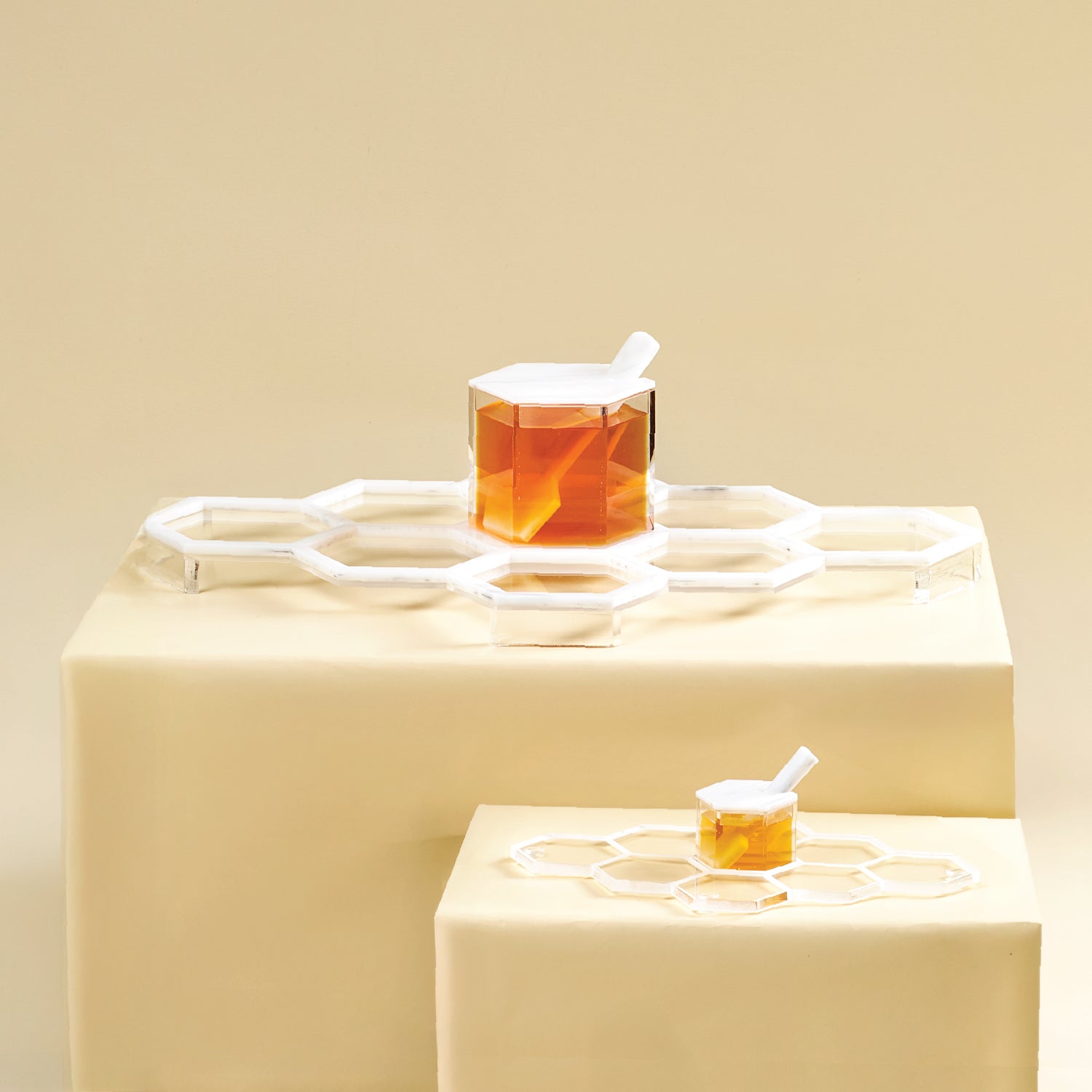 Honeycomb Tabletop Simanim Tray — lucite Judaica decor | Judaica Square Lakewood