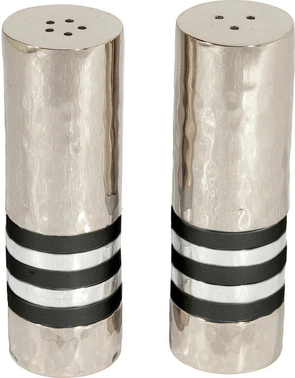 Emanuel Hammered Salt and Pepper Shaker Set- Black Rings (EM-SAB5)