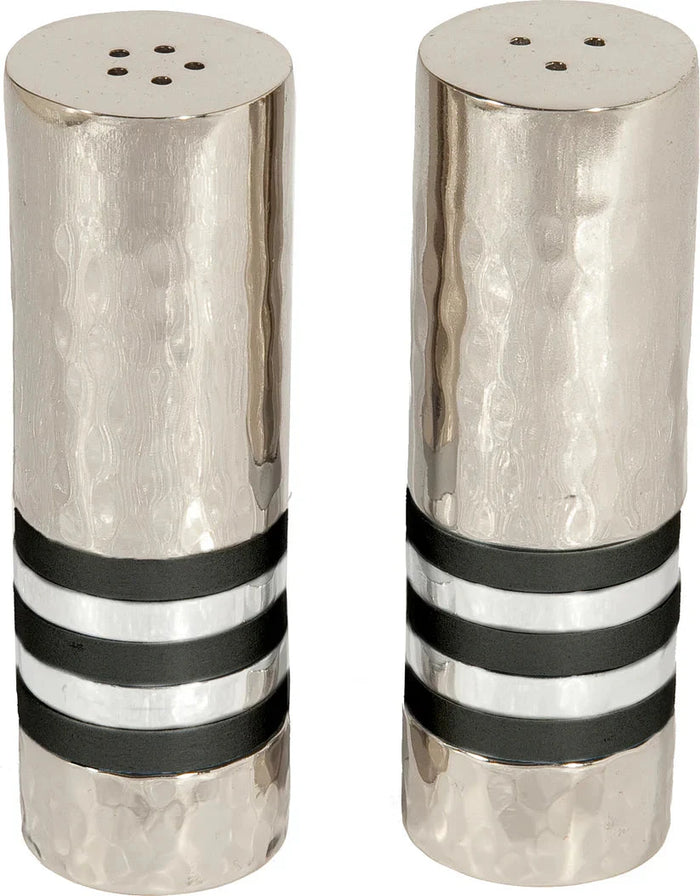 Emanuel Hammered Salt and Pepper Shaker Set- Black Rings (EM-SAB5)