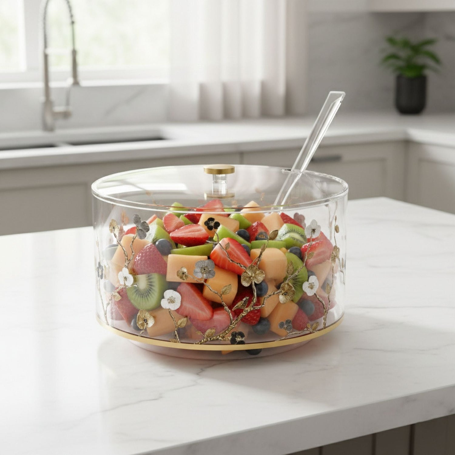 Ornate Garden Salad Bowl — Acrylic — Acrylic Feldart Judaica | Judaica Square Lakewood