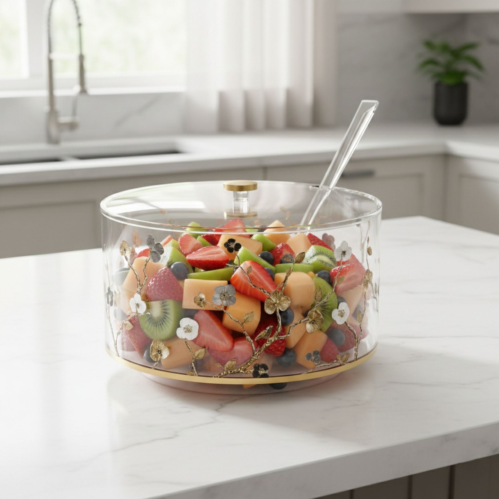 Ornate Garden Salad Bowl — Acrylic — Acrylic Feldart Judaica | Judaica Square Lakewood