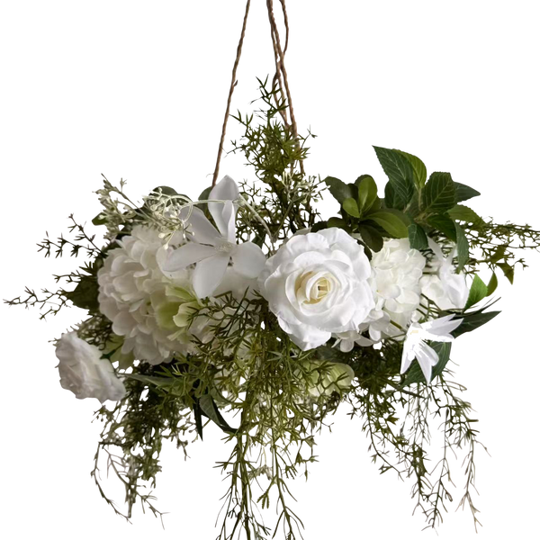 Sukka Decoration, White Floral Chandelier - Judaica Accessories