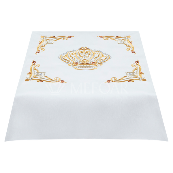 Shtender Cover White Leather Style#805-  Gold Embroidery - Bimah Covers